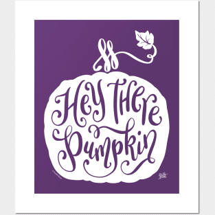 Cute Fall Autumn Hey There Pumpkin Hand Lettered White Posters and Art